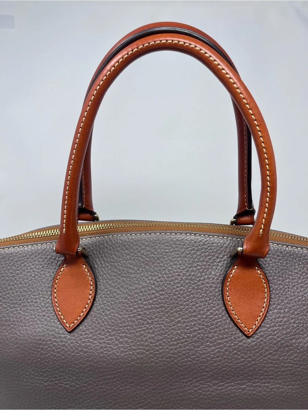 Dooney & Bourke Elephant Pebbled Leather Satchel with Tan Trim